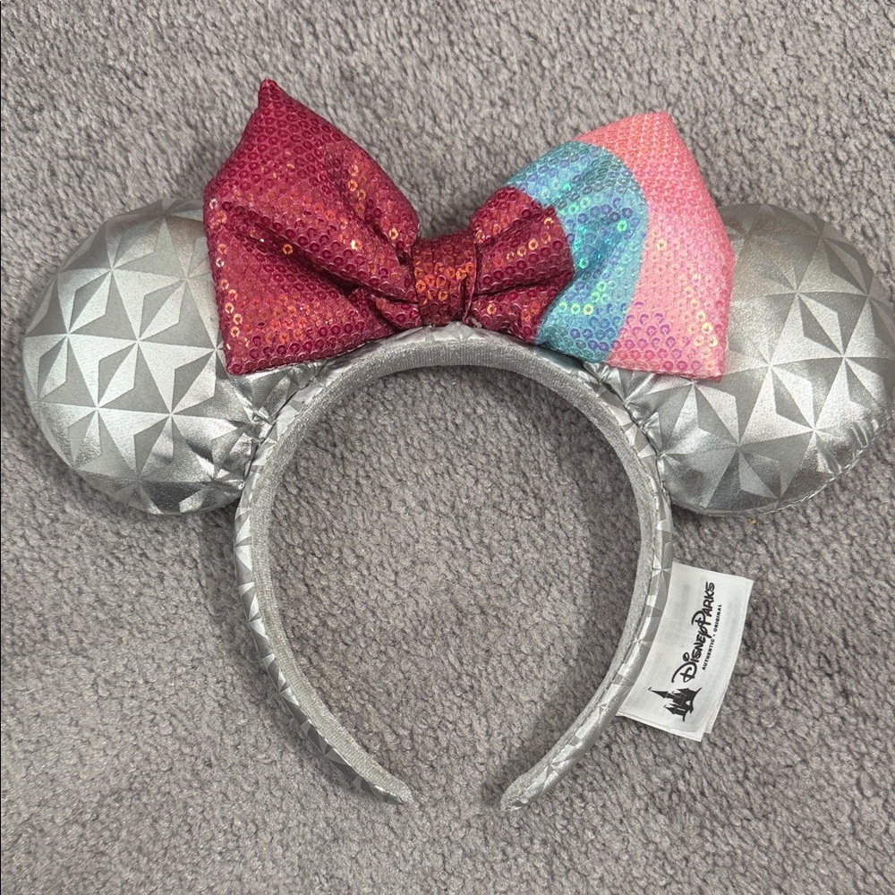 Epcot Disney Silver Ears with Multicolor Bow
